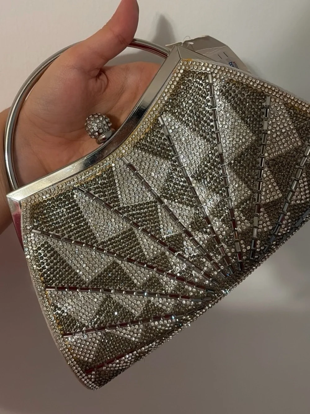 Crystal-Embellished Silver Evening Clutch